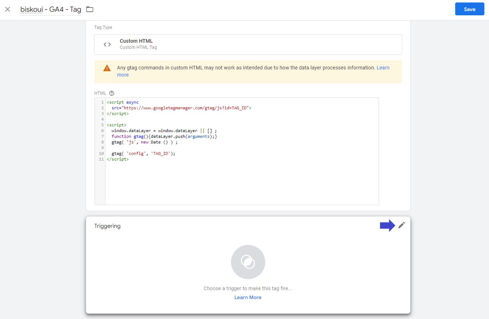 Linking the trigger to the tag in Google Tag Manager